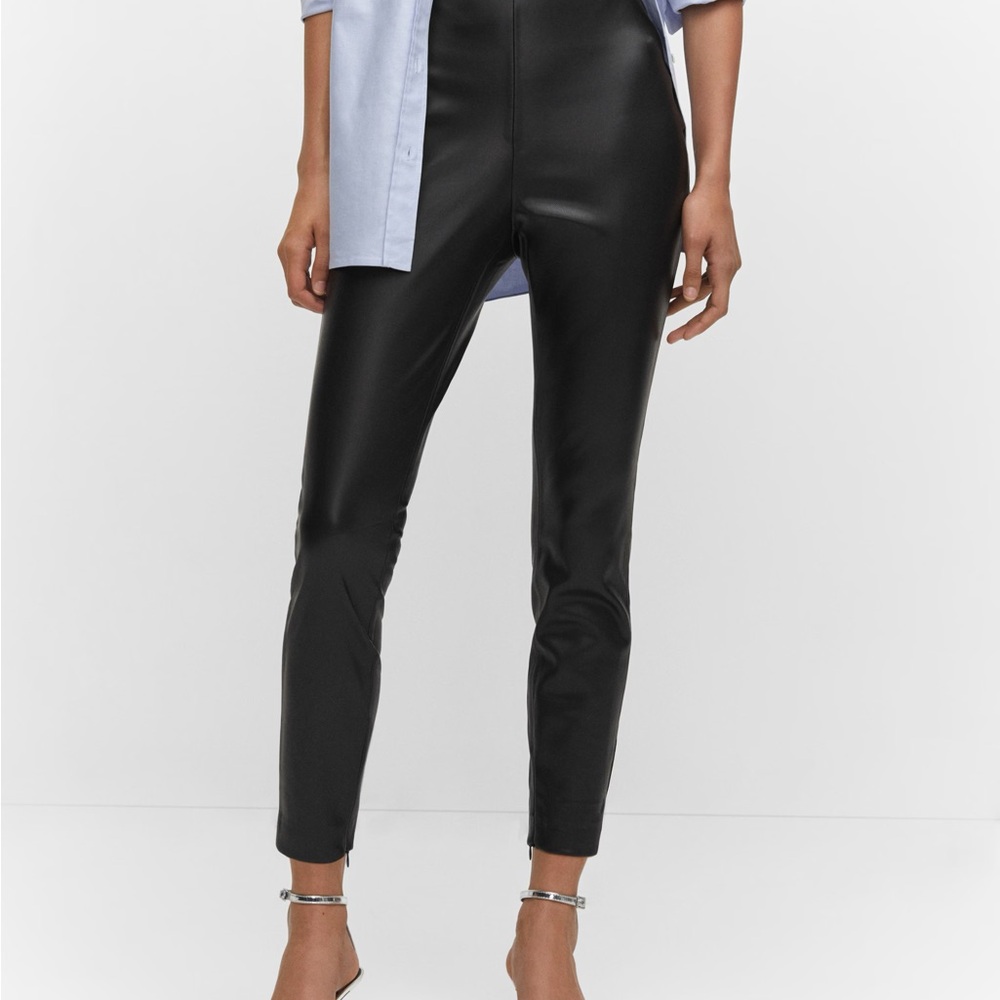 Sleek Black Faux Leather Slim Pants